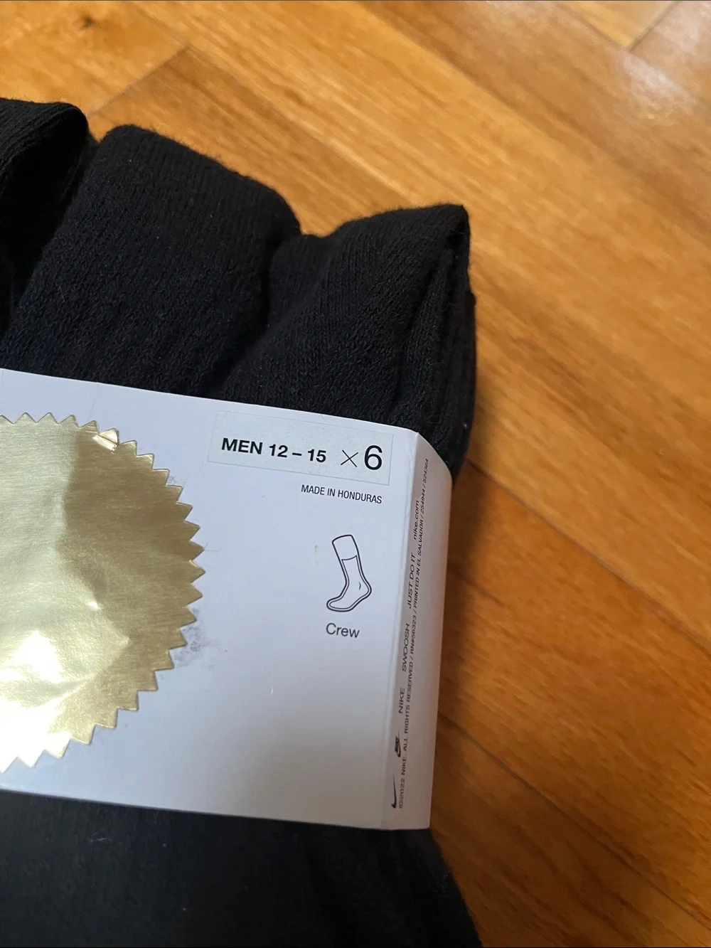 Nike Black Crew Athletic Socks with White Swoosh (6 Pack)